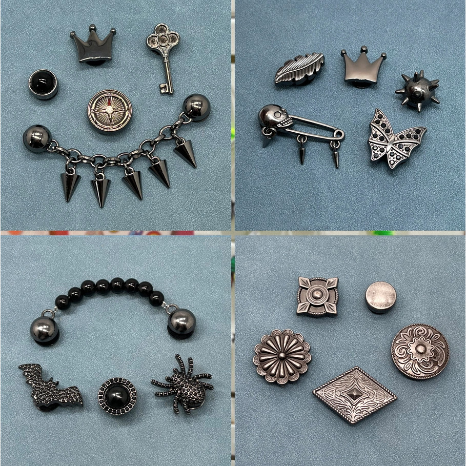 เสน่ห์รองเท้า สีดํา punk โลหะรองเท้าอุปกรณ์เสริม retro รองเท้า Charms DIY คุณภาพสูง