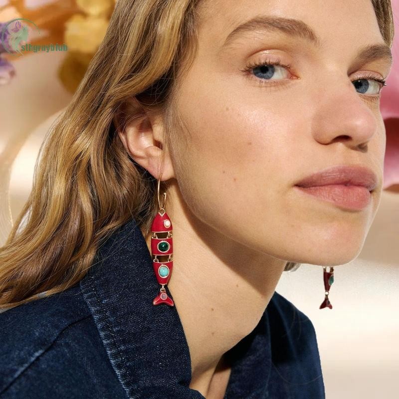 STHB Multicolor ปลารูปน้ํามัน Drop จี้สร้อยคอสไตล์โบฮีเมียน Multi Segment ปลา Dangle ต่างหูผู้หญิงวั