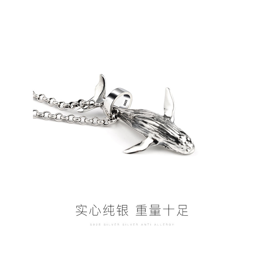 สร้อยคอลายน้ำหนัก 52 Hz ฉลาม แบบเรียบง่ายสำหรับผู้ชาย