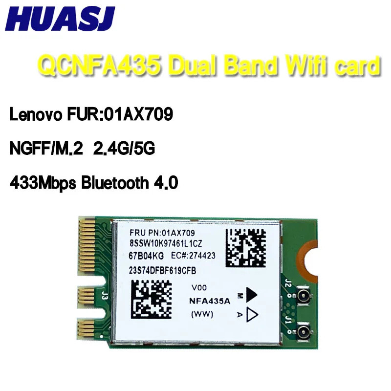 HUASJ อะแดปเตอร์ไร้สายการ์ด QCA9377 QCNFA435 802.11AC 2.4G/5G NGFF WIFI CARD BT4.1 สําหรับ Lenovo AI