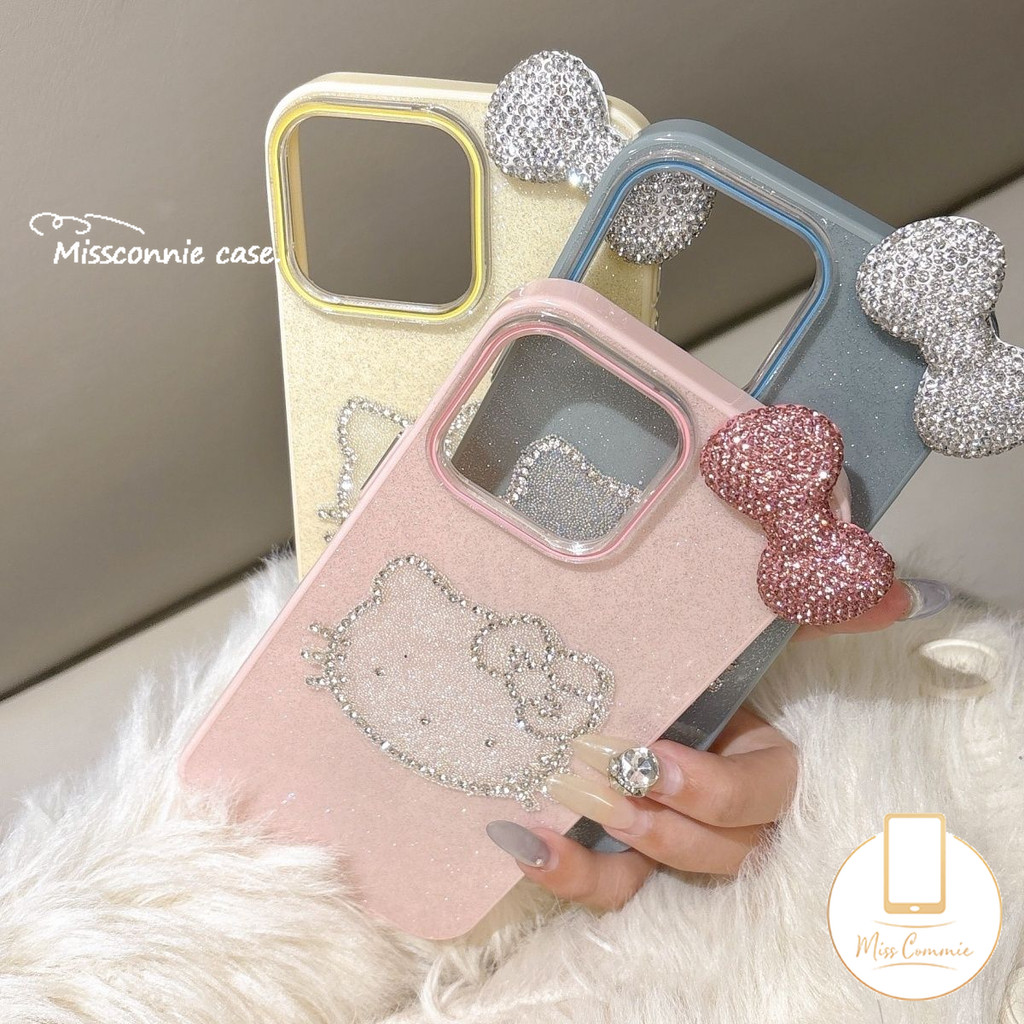 แฟชั่น Hello Kitty Bowknot 3D ตุ๊กตาสําหรับ IPhone 17 13 15 16 14 12 11 Pro Max 7Plus XR XS Max X 8 15 16 7 Plus SE 2020 Luxury Glitter Powder Case