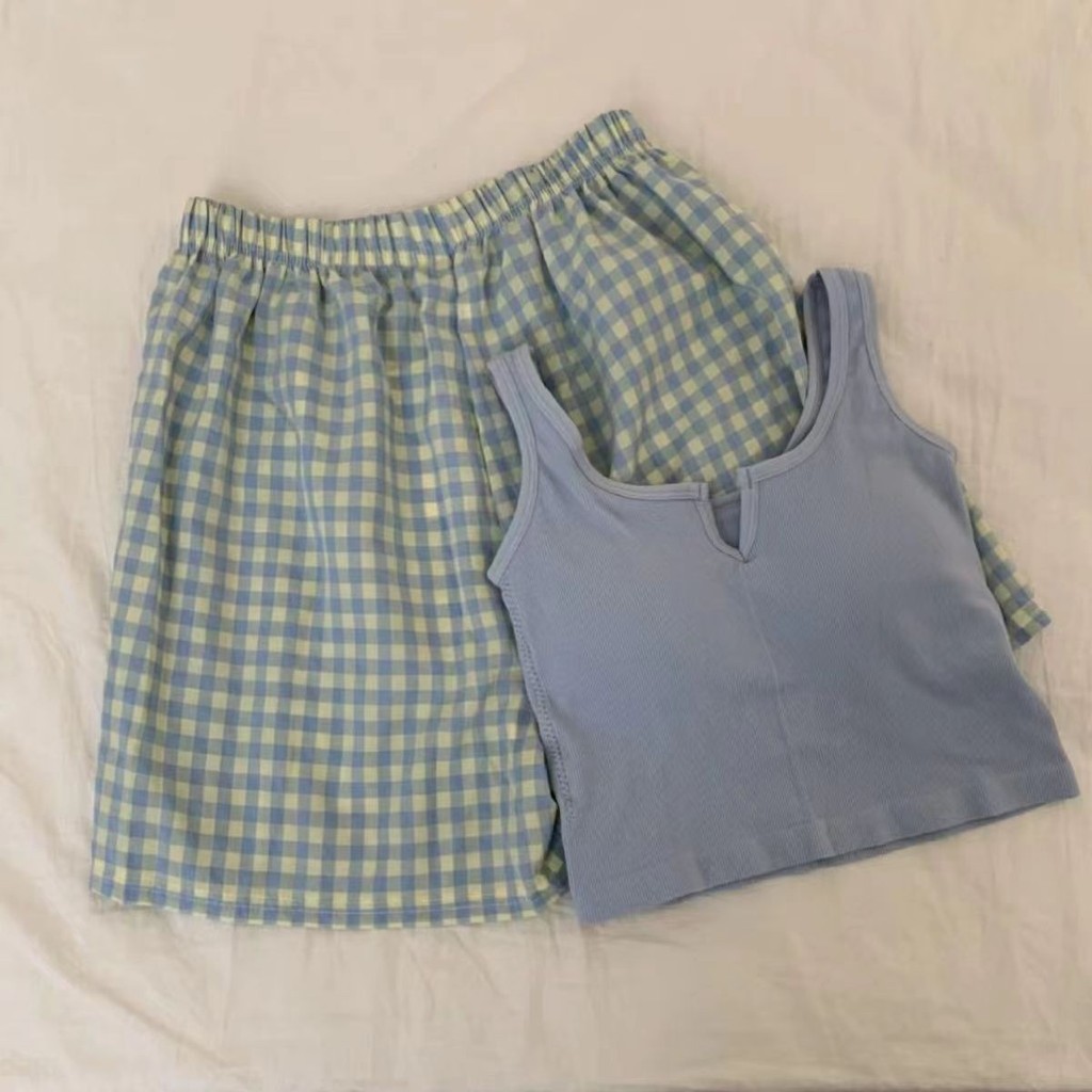 กางเกงขาสั้นเย็นกับฟองน้ำสายคล้องคอชุดนอนที่บ้าน ✨calibri_15.th✨