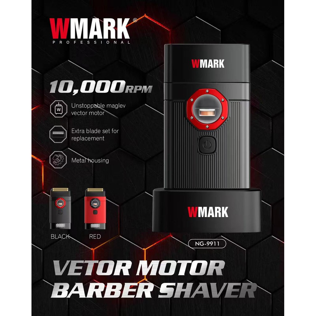 WMARK NG-9911 พร้อมฐานเวกเตอร์มอเตอร์ปัตตาเลี่ยนผมแท่นชาร์จเครื่องโกนหนวดที่มีหัวน้ํามันผู้ชายสามอุป