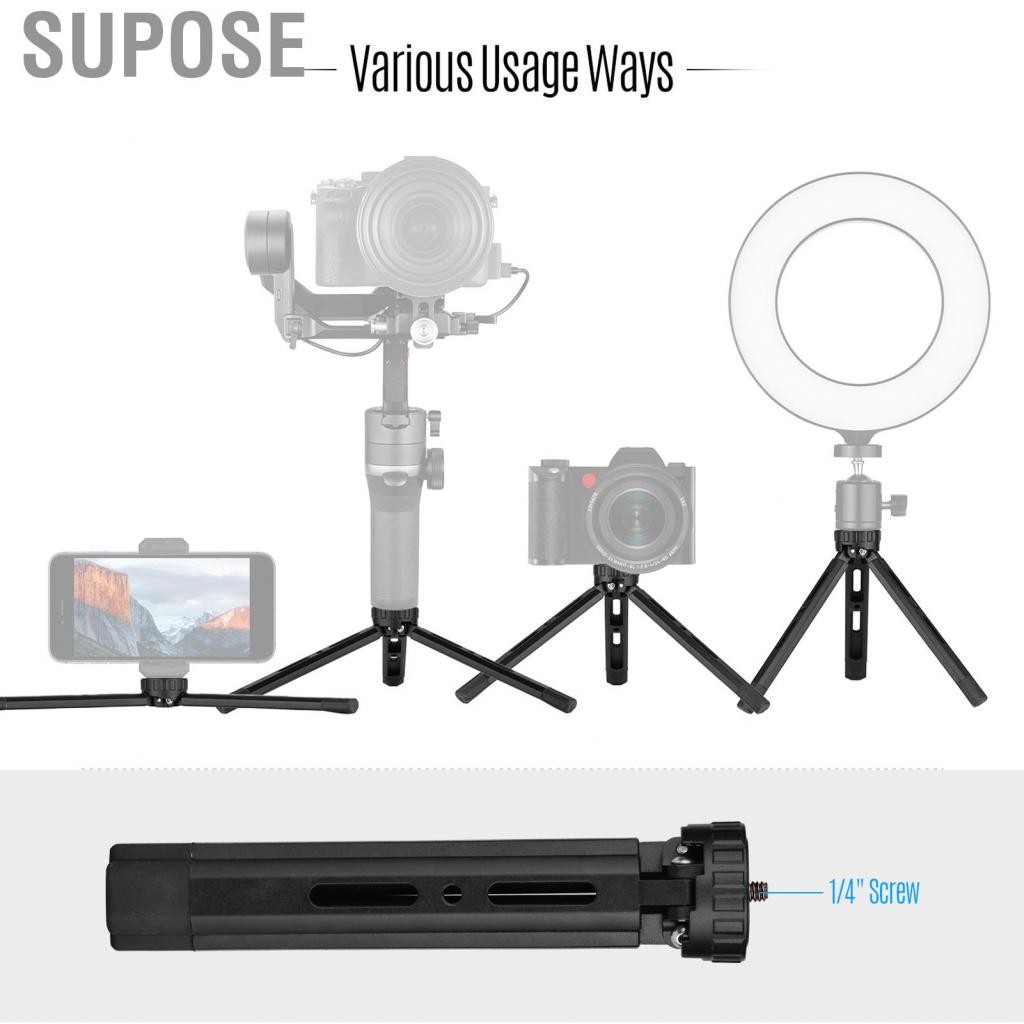Supose Supose-th Desktop Metal Tripod Stand 1/4 นิ้ว 4 ระดับความสูงปรับได้สำหรับกล้อง DSLR Gimbal St