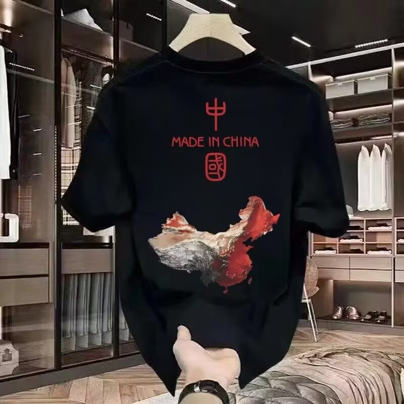 American Street Wear Top พิมพ์แขนสั้น new Street ins Heavyweight 2025 ฤดูร้อน 2025 หลวม Ruffian หล่อ