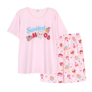 Josilins ชุดนอน ชุดอยู่บ้าน ผู้หญิง เสื้อสกรีนลาย คอกลม แขนส…