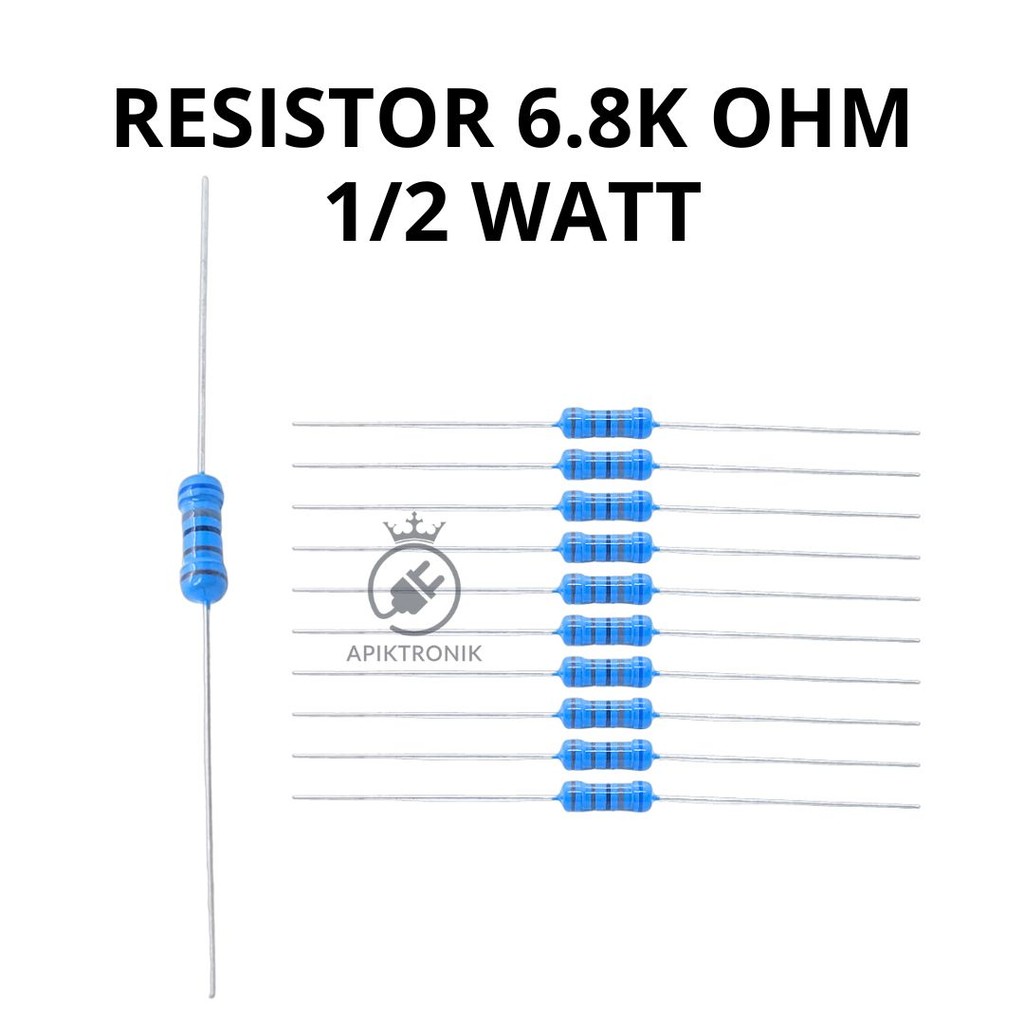 MERAH 6.8K Ohm 1/2 Watt Resistor – Axial Type Color Code Blue Grey Red