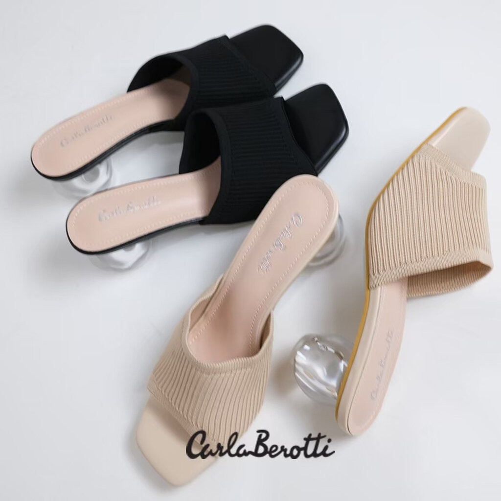 CARLA_BEROTTI คาร่าเบรอตตี้ รองเท้าส้นทรงกลมใส น่ารัก หน้ารองเท้าเป็นผ้า knit ยืดหยุ่นตามรูปเท้า ใส่นุ่มสบาย ส้นสูง 2...