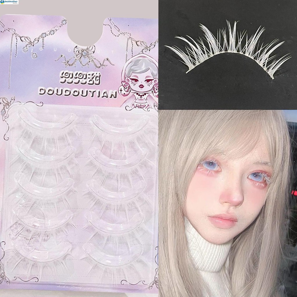 สีขาวธรรมชาติดูขนตาปลอม DIY คอสเพลย์ Wispy Strip Eyelashes เหมาะสําหรับผู้หญิงทุกวัย