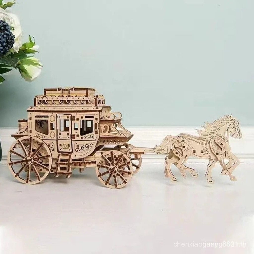 UGEARS สไตล์เดียวกัน Carriage ไม้ประกอบรุ่น Handmade จําลองไม้ 3D ปริศนา HW8P KSML