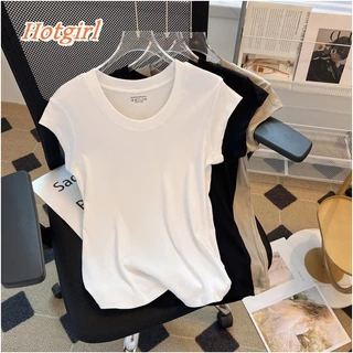 Hotgirl พร้อมส่ง เสื้อแฟชั่น เสื้อยืดผู้หญิง แขนสั้นสไตล์เกาหลี น่ารัก เบสิก สีพื้น หลายสี ทรงสลิมฟิตอินเทรนด์
