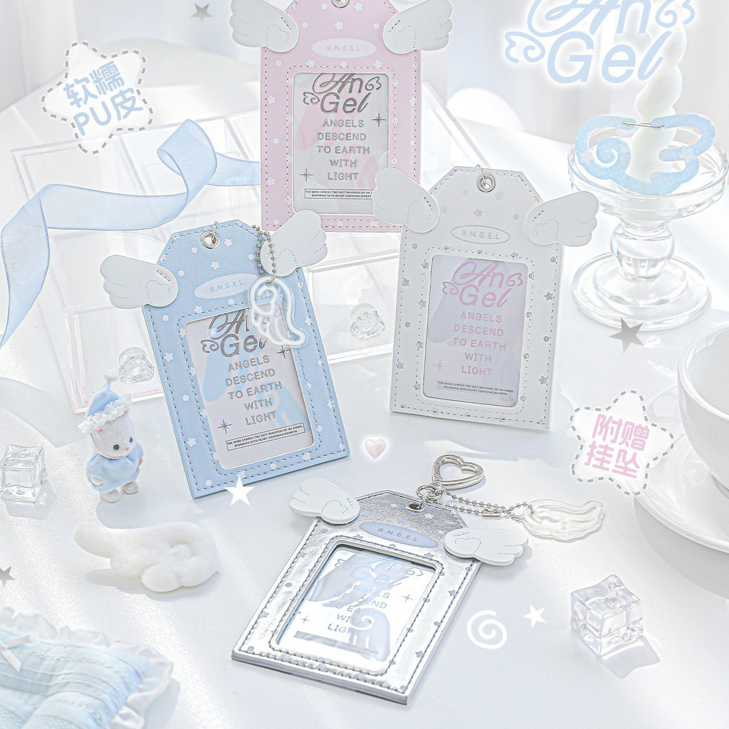 Cdaily ซองใส่บัตรและซองใส่เข็มกลัด Angel PU พร้อมจี้และริบบิ้น