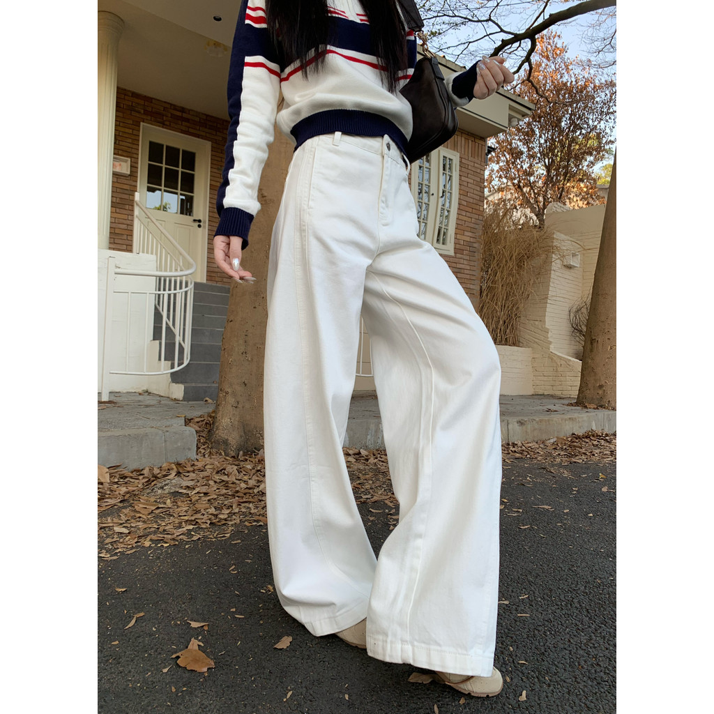 Liasynn Super Easy Matching Multi-Structure Straight Wide-Leg Jeans Women Fashion All-Match