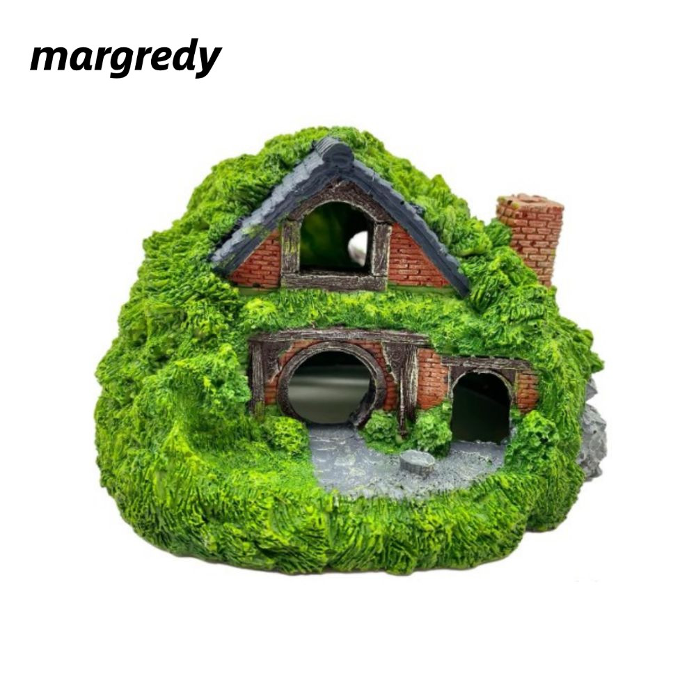 MARGREDY Hobbit House, เรซิ่นจําลองตกแต่งตู้ปลา, บ้านแทงค์จําลอง Betta Hideout Cave Fish Tank