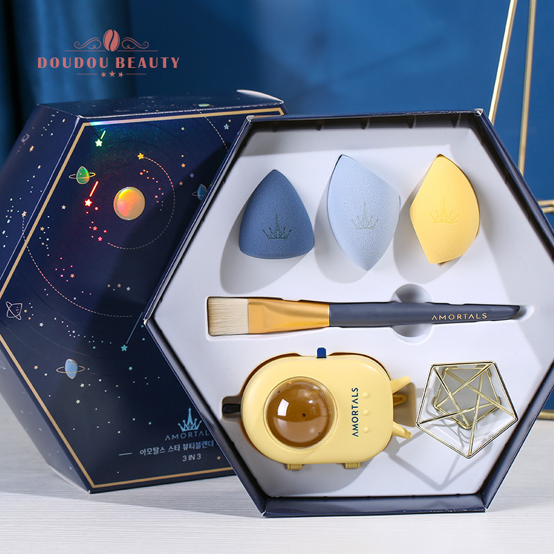 Doudouermu Grape Planet Beauty Egg Set Box ฟองน้ําแต่งหน้า Egg Do Not Eat Powder Soft Puff Wet Dry D