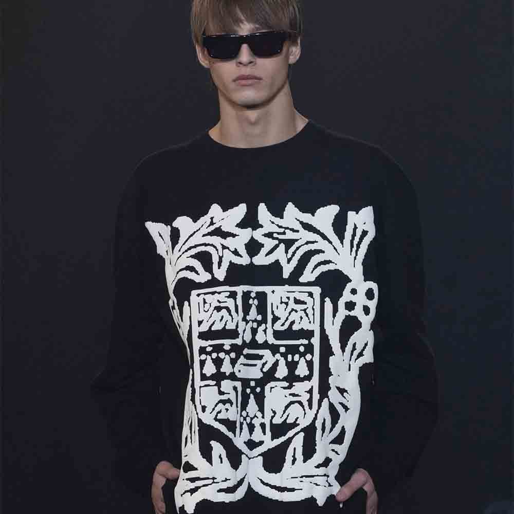 XNL1 RHUDE Logo Floral Foam Print High Street Couple Base Shirt Round Neck Long Sleeve T Men's T-shi