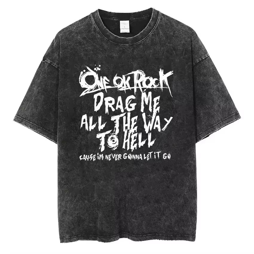เสื้อยืดวินเทจ One Ok Rock Tour Tengkorak Washed สำหรับผู้ชายและผู้หญิง เสื้อยืดผ้าฝ้ายฤดูร้อน Oversized สไตล์ฮิปฮอป - รูปที่ 4