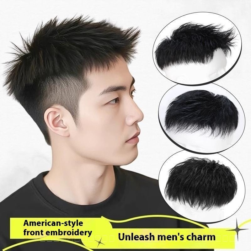 วิกผมสไตล์อเมริกันสำหรับผู้ชาย ผมสั้นธรรมชาติแบบไร้รอยต่อ