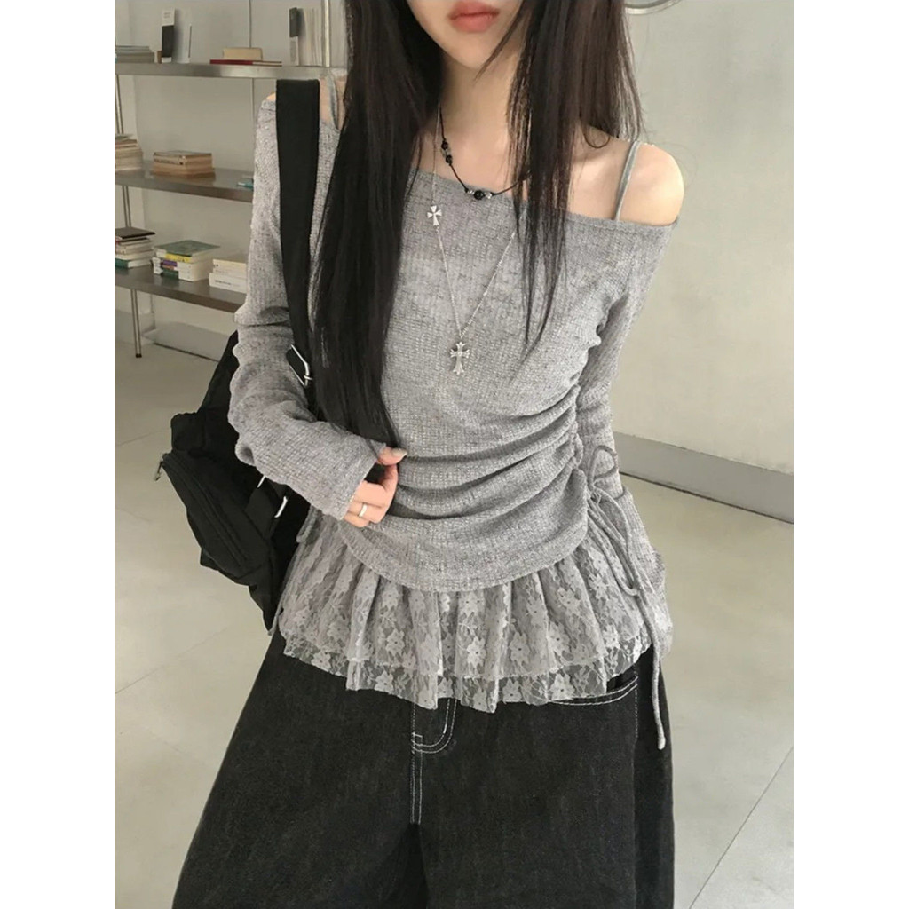 ชุดสูทBowknot จีบลูกไม้ + เสื้อยืดแขนยาวใหม่สำหรับแฟชันลำลองของคุณ