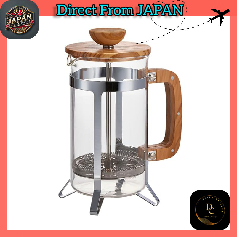 HARIO Cafe Press Wood French Press Coffee Maker, Olive Wood, Heat-Resistant Glass, 4-Cup Capacity, P