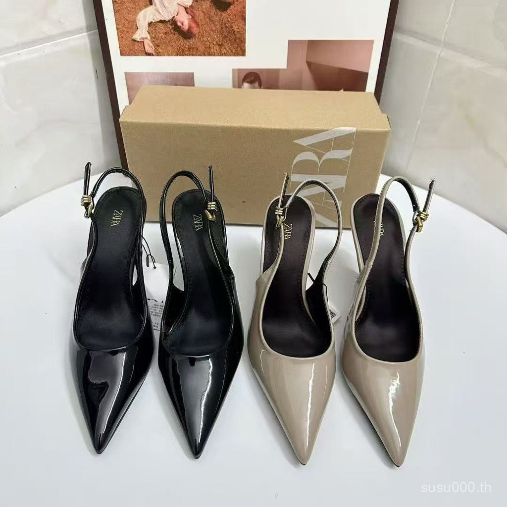 รองเท้าผู้หญิงทรง.Pointed Toe สไตล์ฤดูใบไม้ร่วงปี 2025 ออกแบบหัวเข็มขัดสแควร์ สายรัดด้านหลังแบบ Stiletto สวมใส่ง่ายและเหมาะสมกับโอกาสต่างๆ