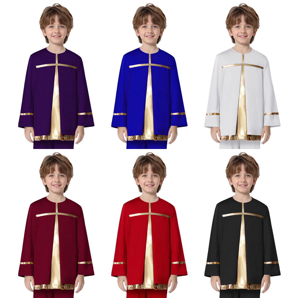 Yeahdor เด็กเด็ก Liturgical สรรเสริญเต้นรําเครื่องแต่งกายรอบคอแขนยาวสีโลหะบล็อก Patchwork Top Dancew