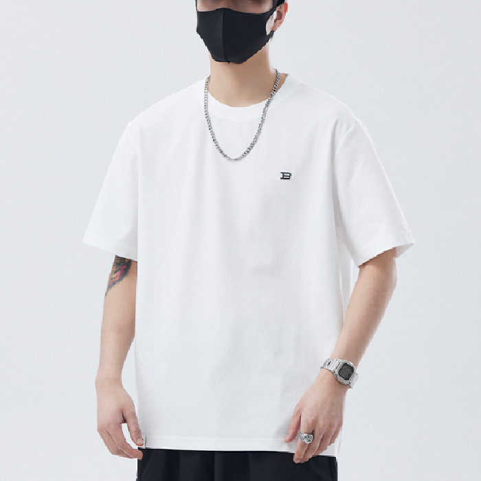 COD 2025 New Heavyweight White T-Shirt for Men Three-Needle Pure Cotton Men's Short Sleeve Summer 20