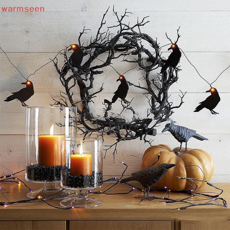 (อบอุ่น) Stained Glass Cat ฮาโลวีน Night Garland เทศกาลเลียนแบบ Withered Vine Tree Garland สีดํา Pop