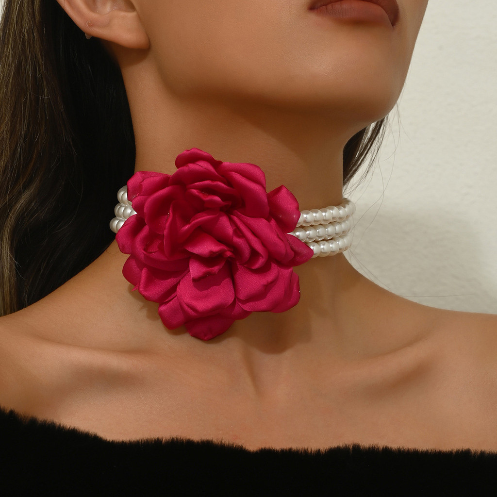 สร้อยคอมากล้อมเพชรและมุก ออกแบบสไตล์เกล็ดหิมะและดอกไม้ สินค้านำเข้า LXP