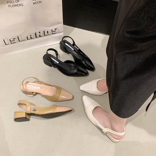 🌸สปอตสินค้า🌸รองเท้าแตะส้นสูงหัวแหลมและรองเท้าส้นเตี้ยสไตล์ฝร…