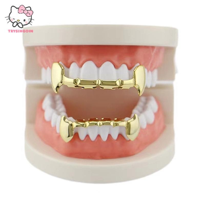 [trysingoin] 1/2PCS Gold-Plated Tiger Tooth Hip-Hop สําหรับผู้ชายและผู้หญิงเหมาะสําหรับ Vampire Fang