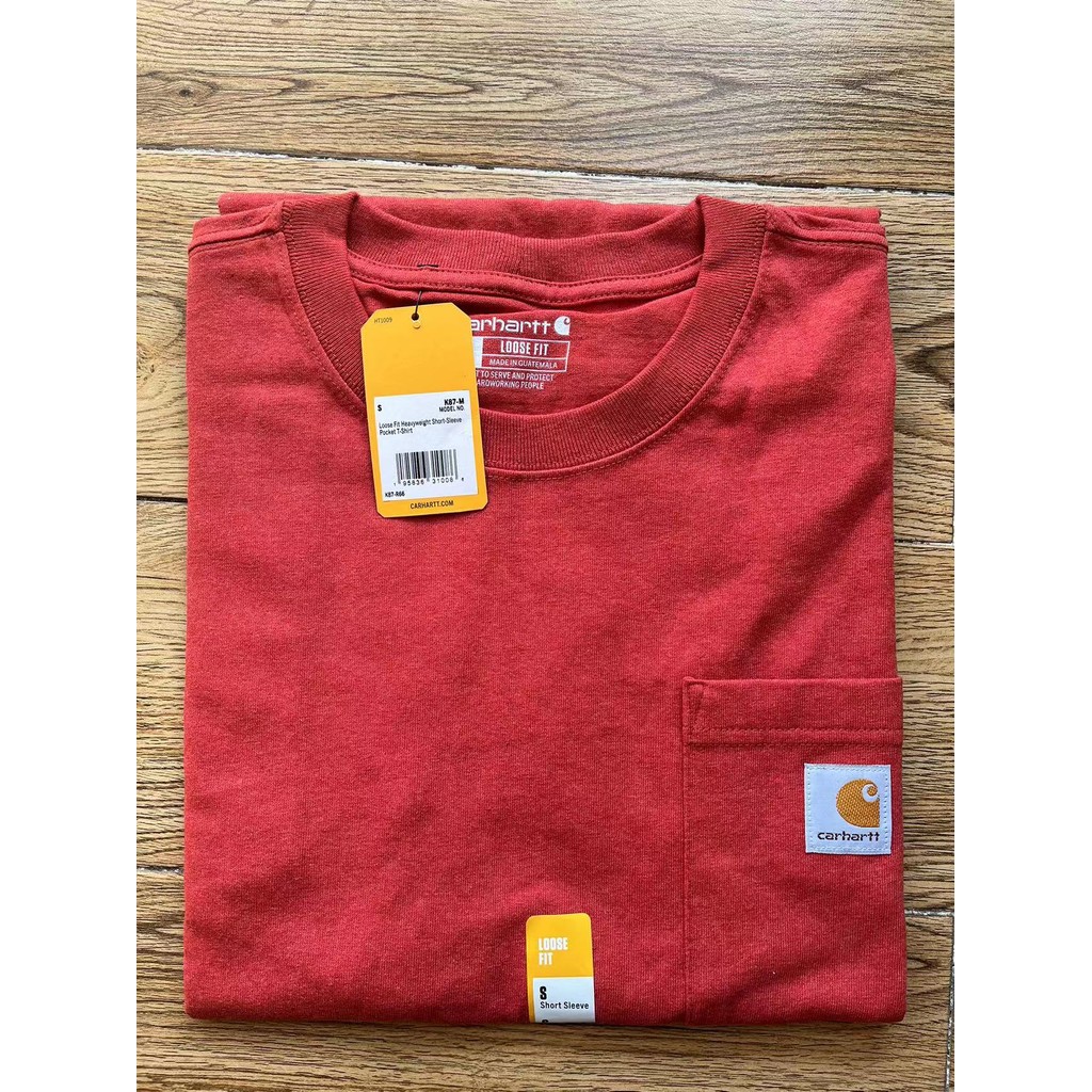 เสื้อยืด Carhartt K87 Workwear แบบคลาสสิกสำหรับงาน รอบคอกับกระเป๋าหน้า