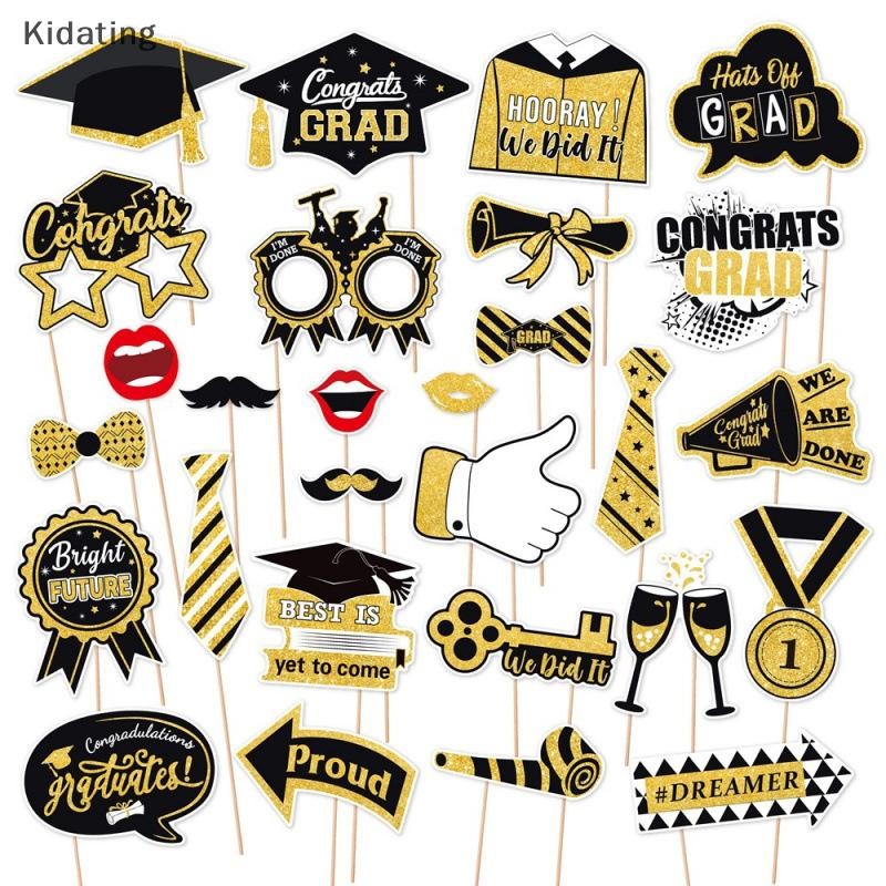 Kidating 28 ชิ้น Graduation Photo Booth Props ชุด, DIY ตกแต่งการถ่ายภาพสําเร็จการศึกษา Party Pose ป้
