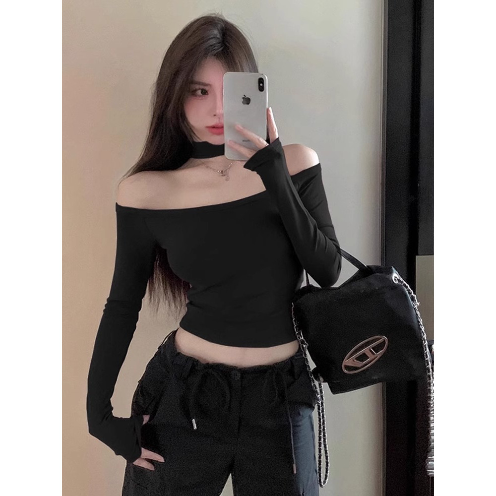 ⭐Soroh⭐เสื้อแขนยาว สีพื้น ปาดไหล่ เข้ารูป ผ้านุ่มนิ่ม ยืดพอดีตัว เสื้อครอป สไตล์เกาหลี แฟชั่น#FY0833 - รูปที่ 6