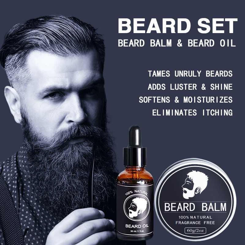New Product#Men's Beard Care Set Beard Oil Beard Cream Wax Beard Growth Oil English Packaging In Sto