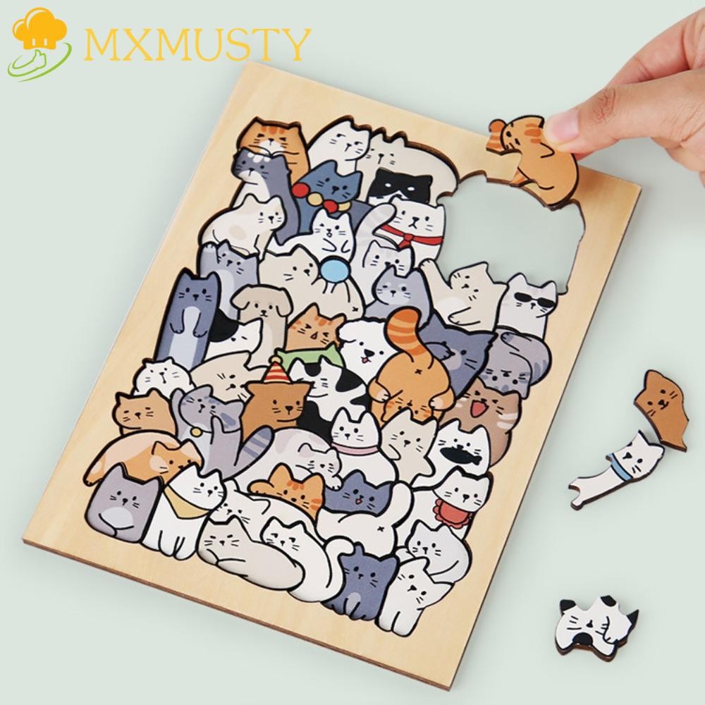 MXMUSTY สัตว์จิ๊กซอว์ปริศนา,แพนด้าแมวการ์ตูนรูปร่างปริศนา,สร้างสรรค์ไม้ผิดปกติรูปสุนัขสัตว์รูปร่างปริศนาของเล่นเพื่อการศ