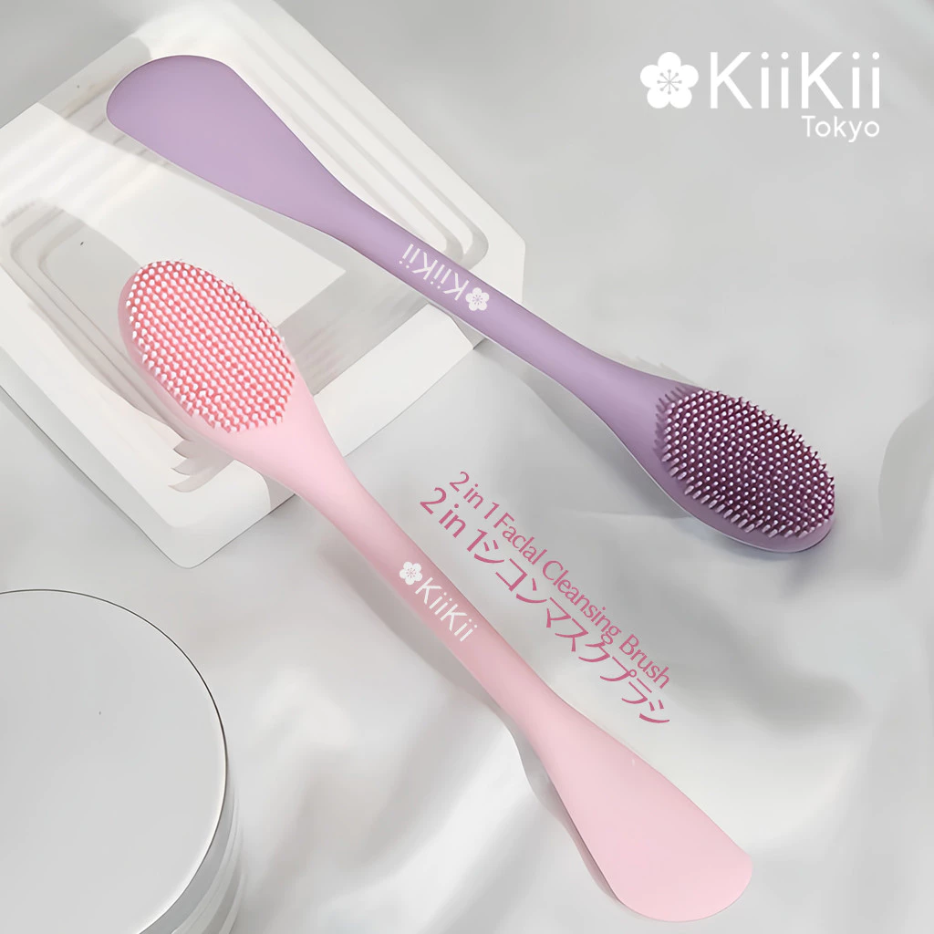 KiiKii Beauty แปรงซิลิโคนหัวคู่ ใช้สองแบบ ล้างหน้าด้วยหัวปุ่ม และเกลี่ยมาส์กด้วยหัวไม้พาย