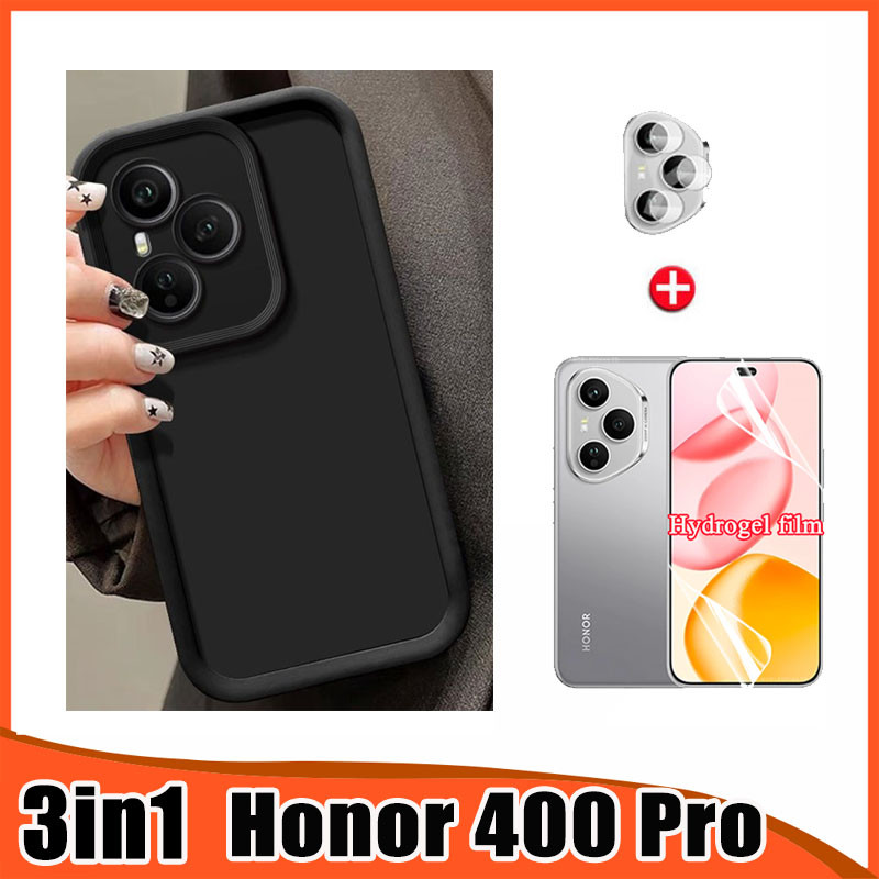 3in1 Honor 400 Pro Lite เคสโทรศัพท์สําหรับ Honor400 400Pro 400Lite Soft Hydrogel ฟิล์ม + ฟิล์มเลนส์ก