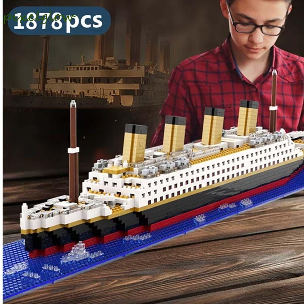 พิกเซลLOW Titanic Building Block,อนุภาคขนาดเล็กความยากสูงCruiseเรืออิฐ,รุ่นDIYเรือยักษ์โต๊ะเครื่องประดับตกแต่งบ้านTitanicประกอบของเล่นเด็กสาว