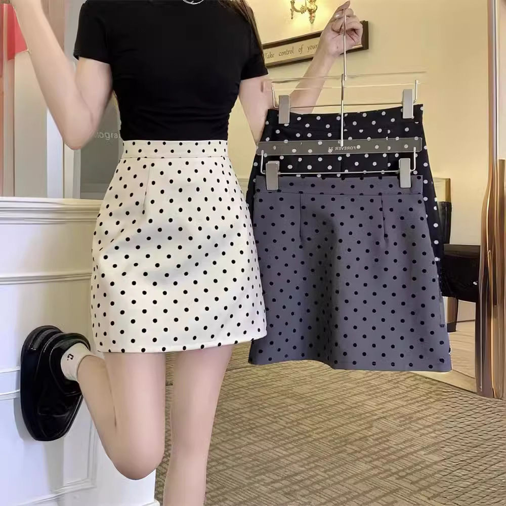 ASweet Spice Girl กระโปรงจุดคลื่นสีดํากระโปรงสะโพกเสื้อผ้าผู้หญิง20251009