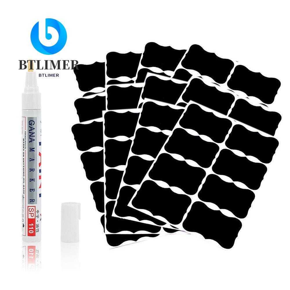 BTLIMER 96 ชิ้น/เซ็ตป้ายสติกเกอร์เครื่องเทศครัว Jam Jar ป้ายกระดานดํา