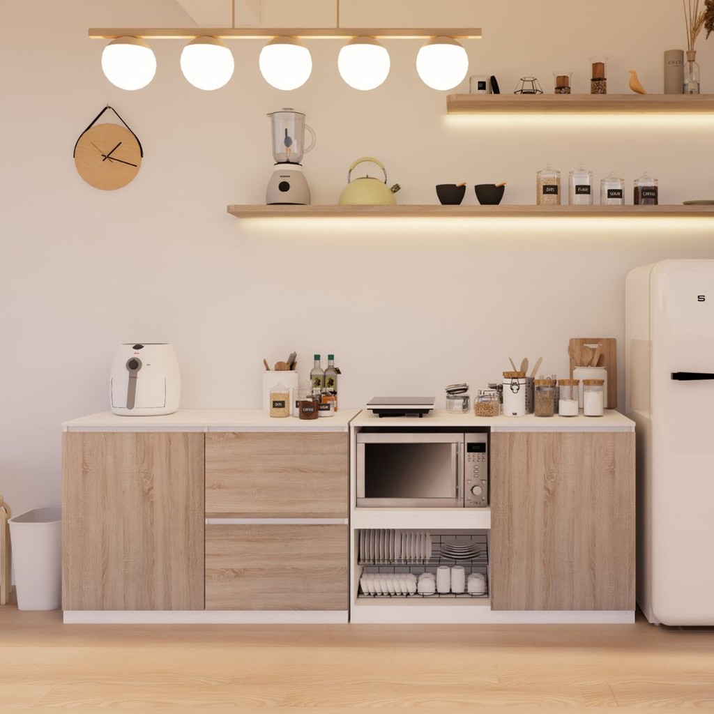 Looms  เคาน์เตอร์ครัว รุ่น PEPPER 120-A&B สีขาวตัดสีโซลิดโอ๊ค