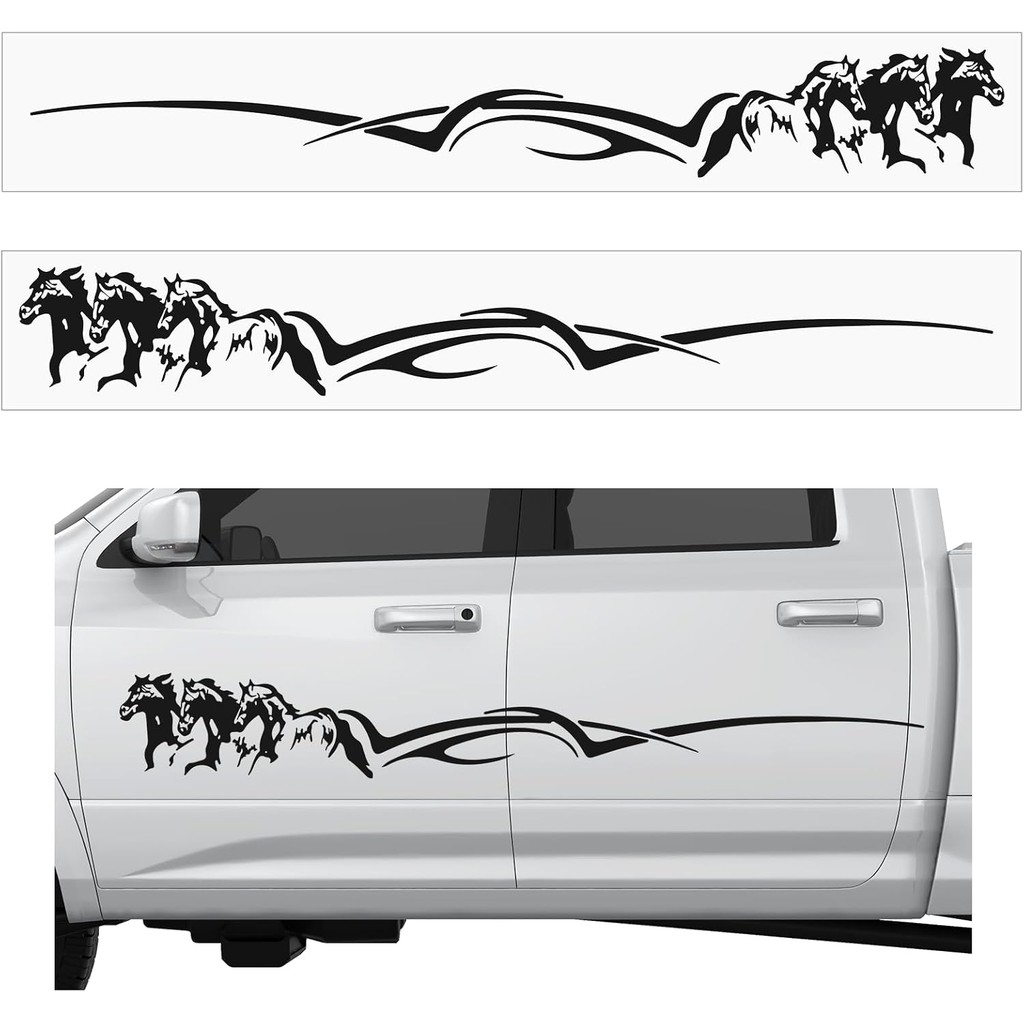 2 ชิ้น Horse Trailer Decals 63.5 x 8.5 นิ้ว Self-Adhesive รถด้านข้างสติกเกอร์สีดําไวนิล Running Hors