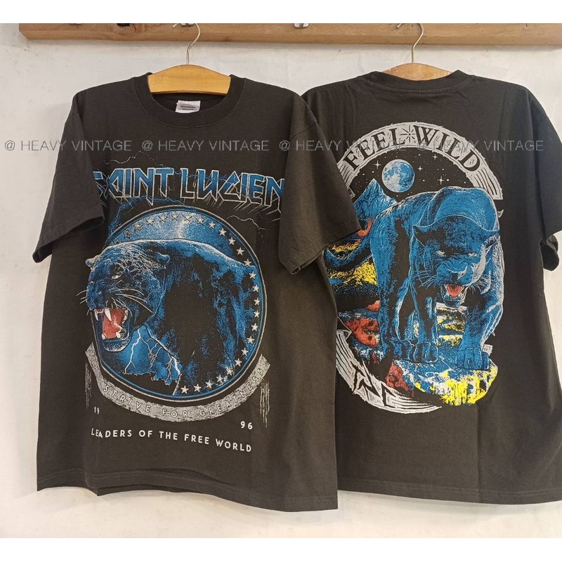 SAINT LUCIEN Free World '96 FEEL WILD tag HANES เสื้อวินเทจ เสื้อฟอกนุ่ม heavy vintage shirt