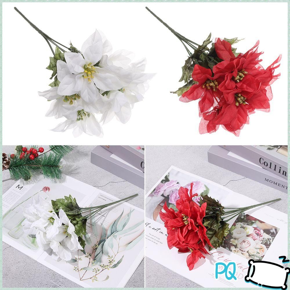 หัวต้นคริสต์มาสดอกไม้ PQ 7 ชิ้น DIY สำหรับงานแต่งงานและตกแต่งบ้าน