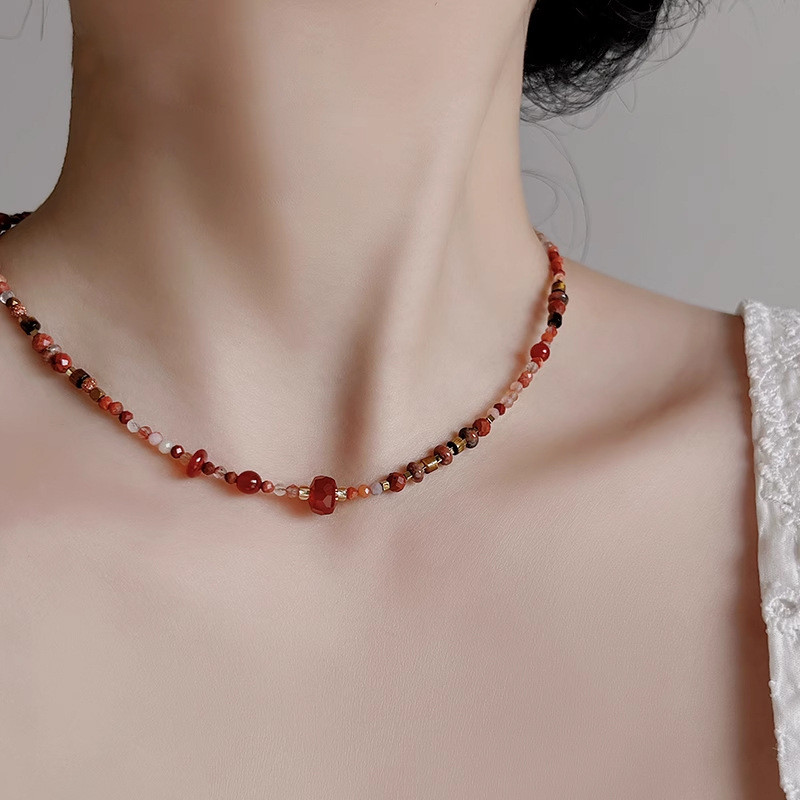 สร้อยคอลูกปัดอาเกตแดง Dopamine