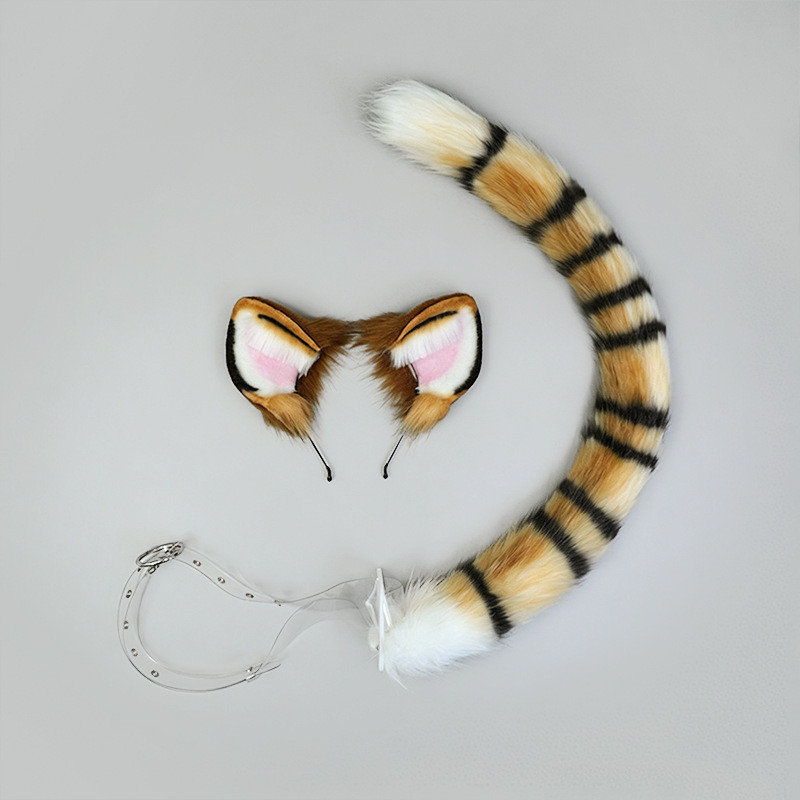 ที่คาดผมหูเสือ ขนปุยทำมือ พร้อมหางเสือ ชุดอุปกรณ์คอสเพลย์ พร้อมส่ง Tiger ear headband plush handmade tail set cosplay costume accessories ready stock