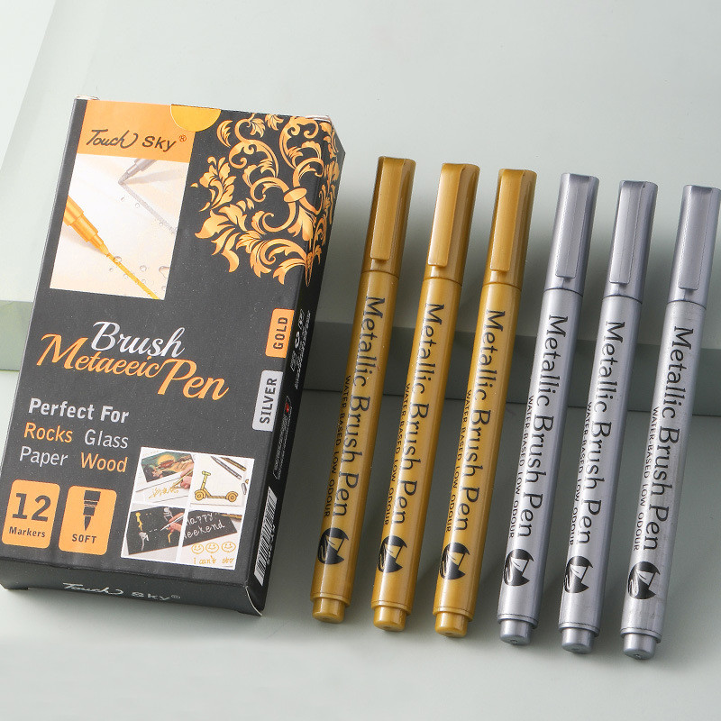 ชุดปากกาเมจิก Marker Cat อะคริลิค 12 สี (ทอง/เงิน) กันน้ำ ซึมไว หัวแปรงนุ่ม ใช้วาดหิน DIY กาแฟ แก้วกระจก เซรามิก