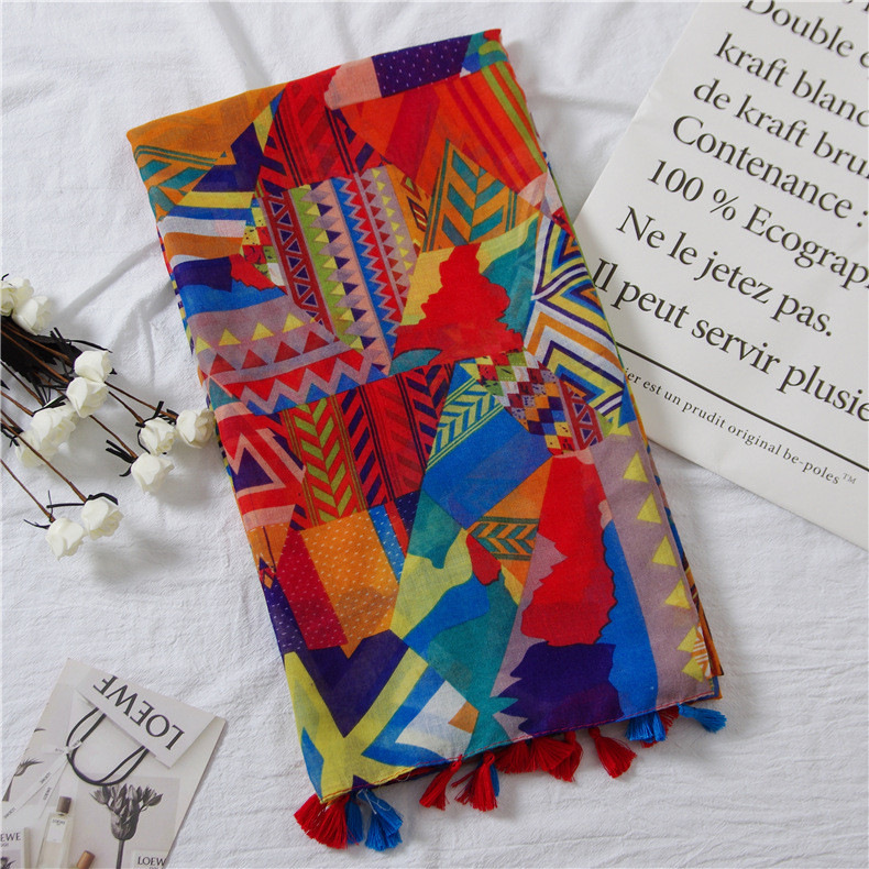 Vibrant Rainbow Boho ผ้าพันคอเรขาคณิต Chic อุปกรณ์เสริม