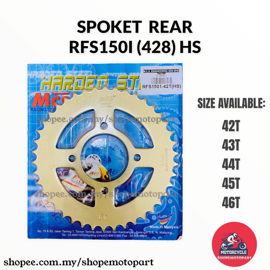 428 MCS PRO HARDEN STEEL BENELLI RFS150 RFS150i RFS TXR150 TX150 PHANTER REAR BELAKANG SPROCKET SPOK